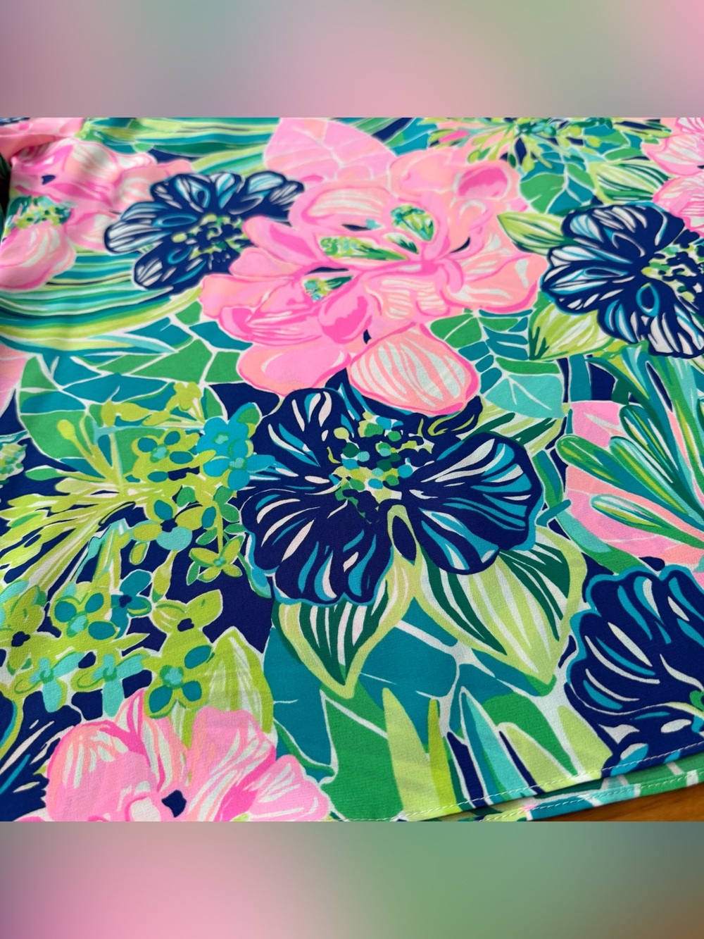 Lilly Pulitzer Shea Tunic Blouse Island Escape Tropical Pink Green Size XL EUC - Picture 14 of 16